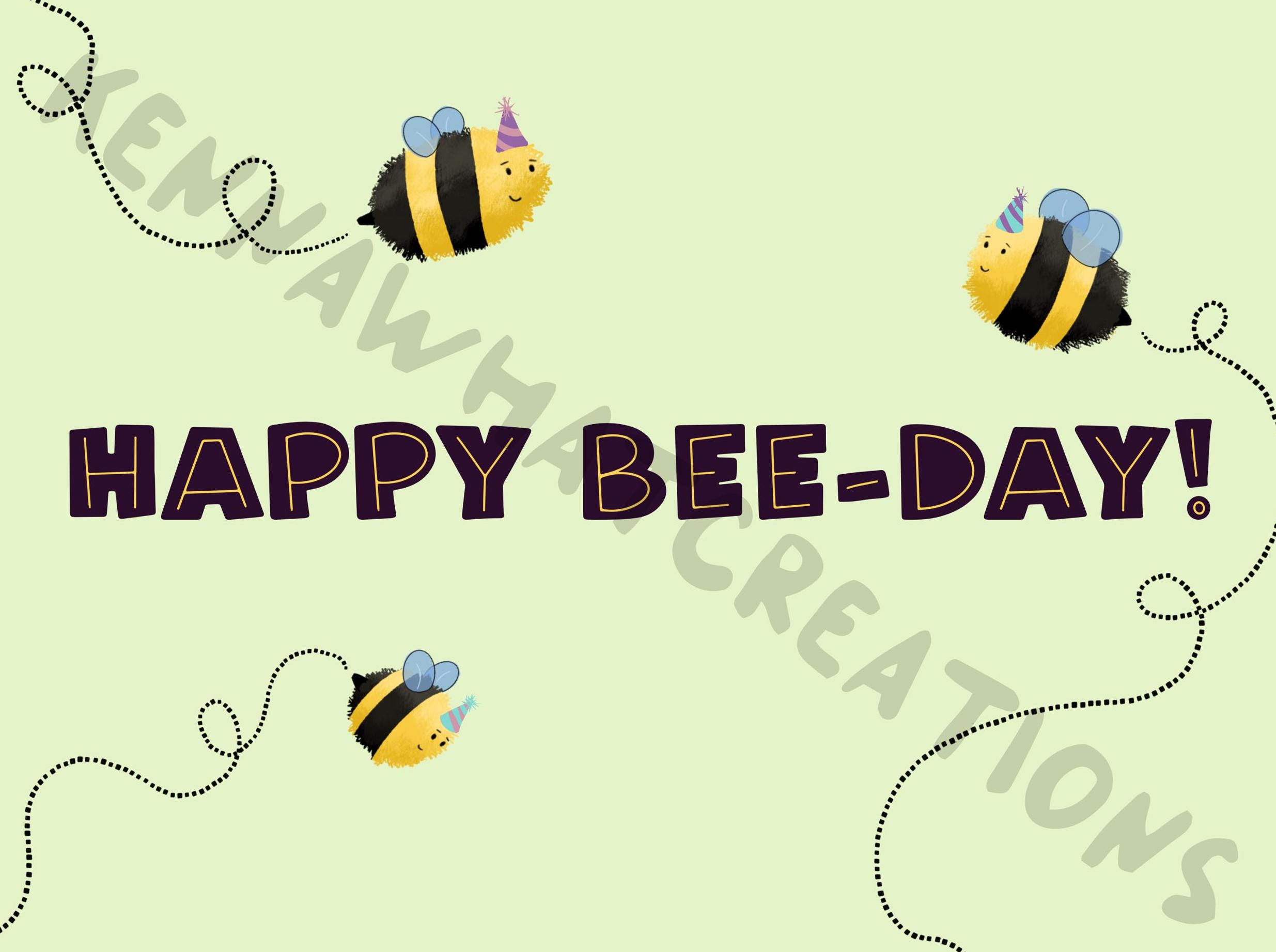 Happy Bee-day Card: Printable Bee Lover Birthday Card (digital Download ...