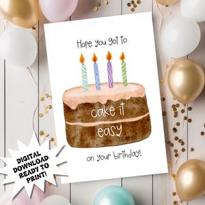 Birthday Card Digital Download, Instant Printable Card, Birthday Cake Card, Watercolor Design Birthday Card, Chocolate Cake