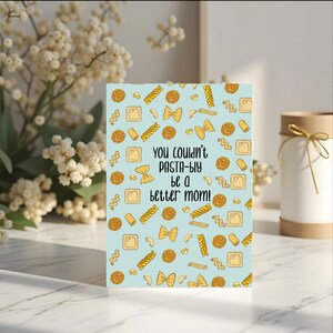 Cartões de felicitações para o dia das mães, cartão personalizado para a mãe que cozinha, design azul, presente para amantes de massas, cartão com inscrição personalizada
