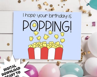 Popcorn Birthday Card: Movie Lover Gift (Printable PDF)