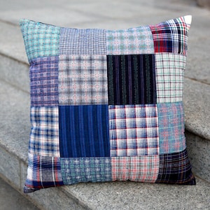 Throw Pillows, Patchwork Throw Pillows, Blue Cotton Throw Pillow, Vintage Japanese Throw Pillow