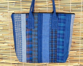Borsa tote a righe patchwork, borsa tote patchwork vintage, borse da donna fatte a mano, regali per lei, regali vintage