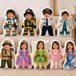 Almohada infantil personalizada, almohada facial personalizada, almohada con personaje de ensueño profesional, regalo personalizado con foto infantil, regalo de astronauta, bombero, piloto o médico.