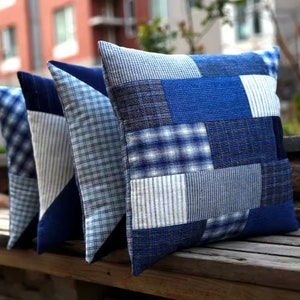Patchwork Throw Pillows,Ukiyo-e Pillow，Blue Cotton Throw Pillow, Vintage Japanese Throw Pillow