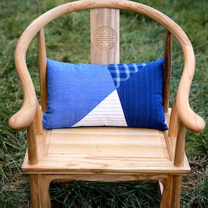Patchwork Throw Pillows, Blue Cotton Throw Pillow, Vintage Japanese Throw Pillow