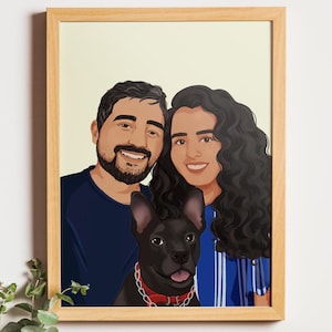 Custom Portrait Art, Mother's Day Portrait Gift, Anniversary Portrait Drawing, Family Portrait with Pets, Pet and Owner Portrait