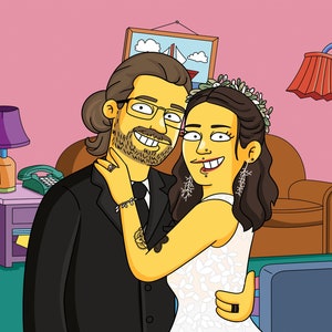 Portrait Simpsons personnalisé, portrait de dessin animé personnalisé, cadeau de portrait personnalisé, cadeau d’anniversaire, art du portrait de couple, portrait de famille