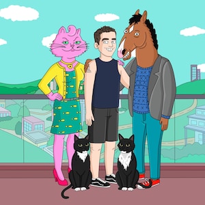 Bojack Horseman aangepaste portretstijl, familieportret cadeau, paar portretkunst, grappig jubileumcadeau, kerstcadeaus,