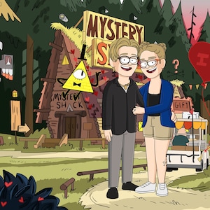 Gravity Falls Custom Family Portrait, Personalized Gift From Your Photo, Unique Valentine Gift Portrait, Valentine Cartoon Gift Idea