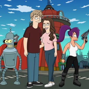 Futurama Custom Portrait, Couple Portrait Planet Express, Futurama Portrait With Photo, Custom Family Portrait, Father's Day gift