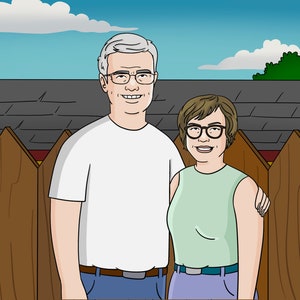 Custom King of the Hill Portrait, Father's Day Cartoon Portrait Gift, Couple Cartoon Portrait, Funny Birthday Gift, Digital Illustration