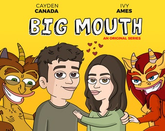 BIG MOUTH Custom Portrait Drawing, Funny Personalized Family & Couple Portrait, Birthday Gift, Unique Custom Drawing, Anniversary Gift