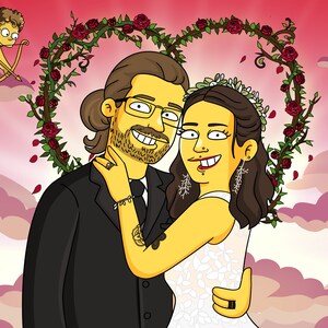 Yellow Cartoon Drawing, Custom Simpson Couple Portrait, Family Illustration, Custom Couple Drawing, Family Portrait, Valentine Art Gift