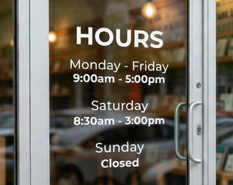 Custom Business Hours Decal | Storefront Window Sign | Professional Vinyl Sticker