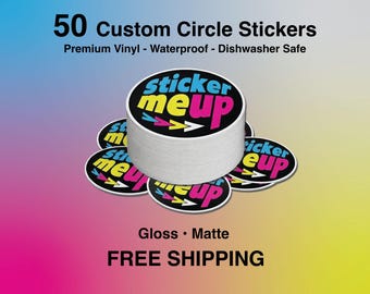 50 Custom Waterproof Vinyl Circle Stickers | Gloss or Matte Business Labels