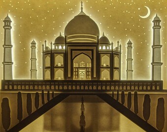 Taj Mahal - Caja de luz / Caja de sombras cortada en papel de arquitectura india