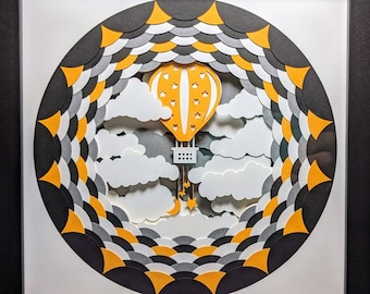 Into the Night - Arte de papel en capas con temática de globos aerostáticos