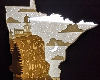 Split Rock Lighthouse - Minnesota Series Paper Cut Light Box / Shadow Box