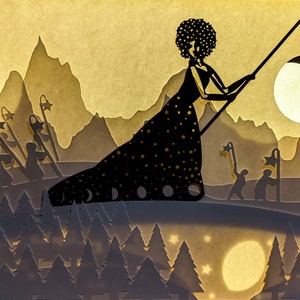 The Moon Maiden, Fantasy Themed Paper Cut Light Box / Shadow Box