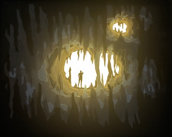 The Spelunker's Dream - Caja de luz / caja de sombras con temática de cueva y túnel de colores