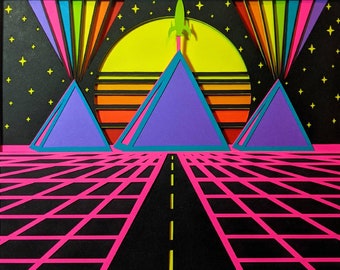 Synthwave / Outrun / Retrowave / Vaporwave Pyramids - Arte de papel en capas de colores