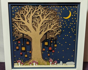 El árbol sagrado, arte colorido en papel en capas