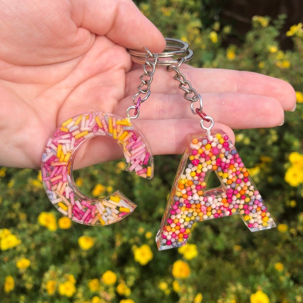 Alphabet Keyring, Personalised Initial, Resin Letter Keychain, Candy Keychain, Sprinkles, Birthday Gifts, Gift For Friend