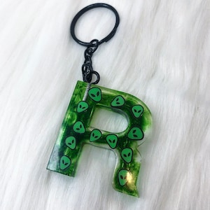 Alien Keyring, Alphabet Keyring, Personalised Initial, Resin Letter Keychain, Birthday Gifts, Gift For Friend, Alien Gifts