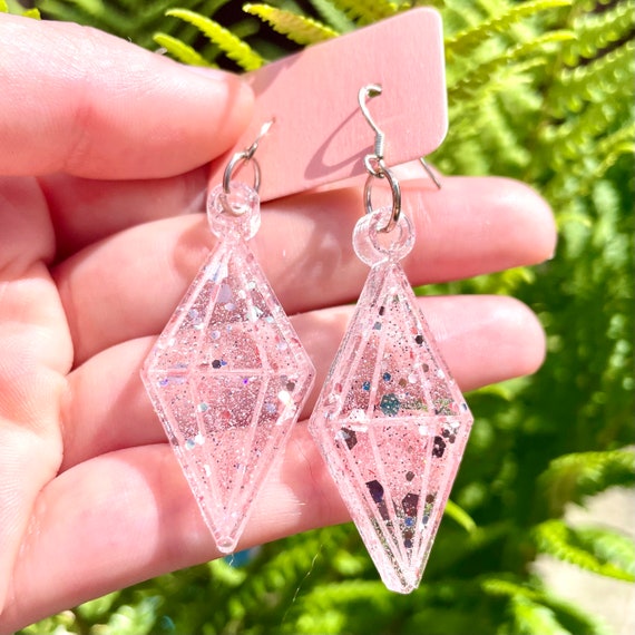 Pink Glitter Sims Plumbob Earrings Quirky Jewellery Gift Etsy