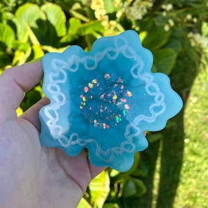 Teal Coaster, Sous-verre en forme de fleur, Cadeau de pendaison de crémaillère, Décoration intérieure turquoise
