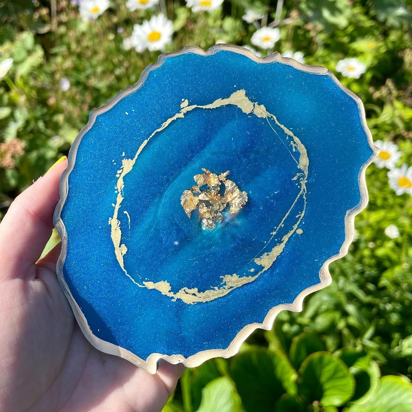 4 Blaue Achat-Untersetzer Mit Silberrand | Modernes Steingeode-Design | 4er-Set Für Drinks