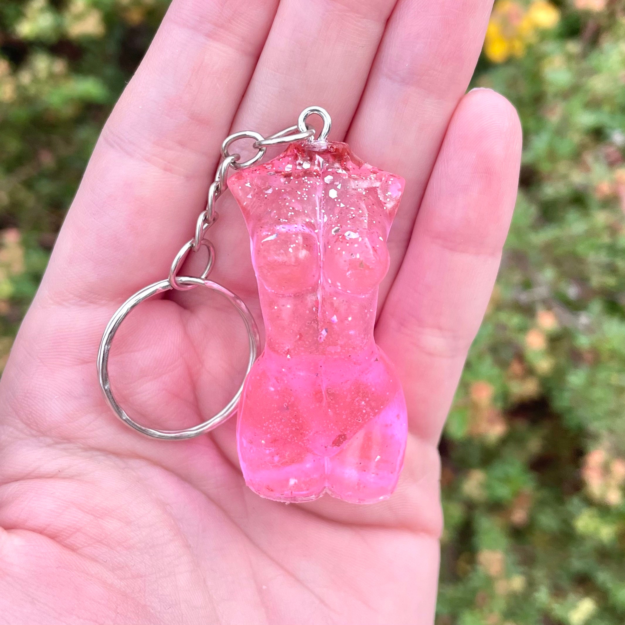 Goddess keychain/Keyring, Hot pink glitter