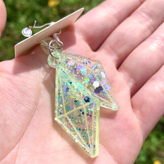 Sims Earrings, Glow in the Dark Resin Plumbob Earrings, Quirky