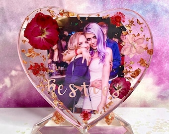 ハート型樹脂製フラワーフォトフレーム（スタンド付き）、カスタム