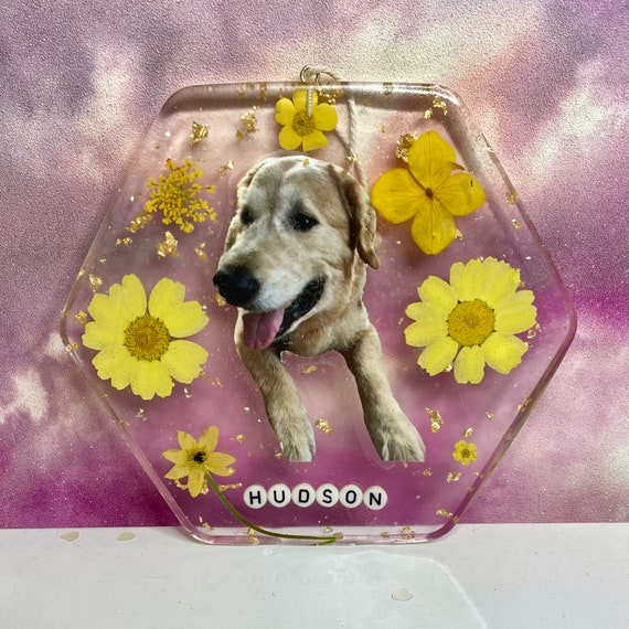 Buy Personalised Pet Photo Frame, Flower & Glitter Resin Photo