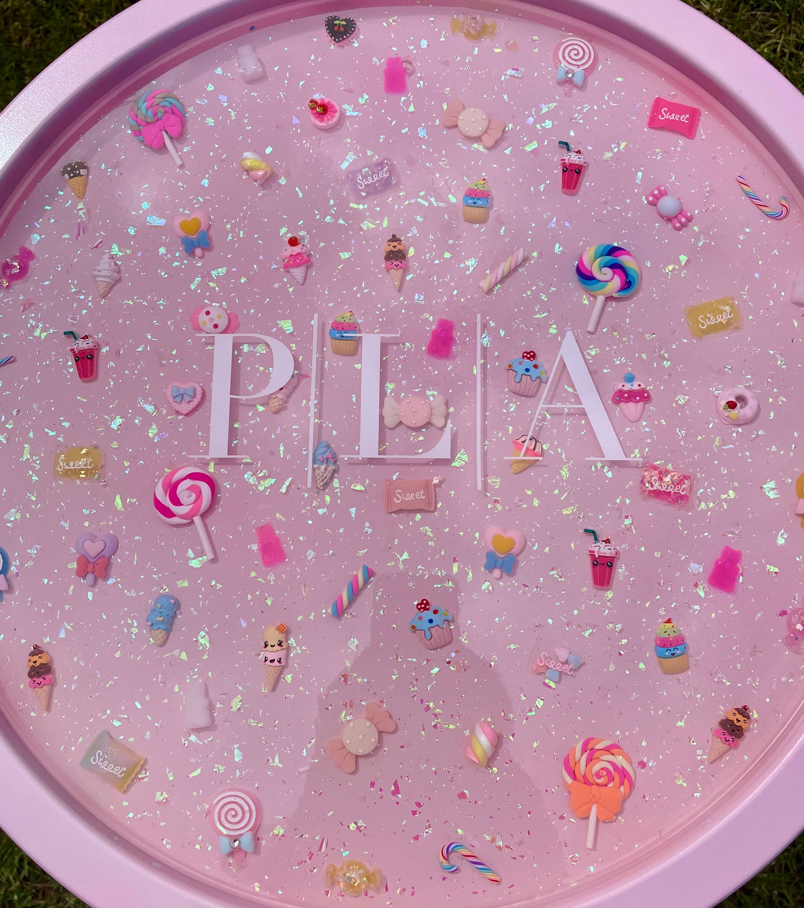 Custom Logo Pink Candy Table, Salon Table, Pink Coffee Table, Epoxy ...