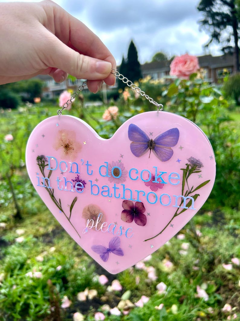 Pink & Lilac Sign, Hanging Bathroom Sign, Resin Wall Hanging, Butterfly ...