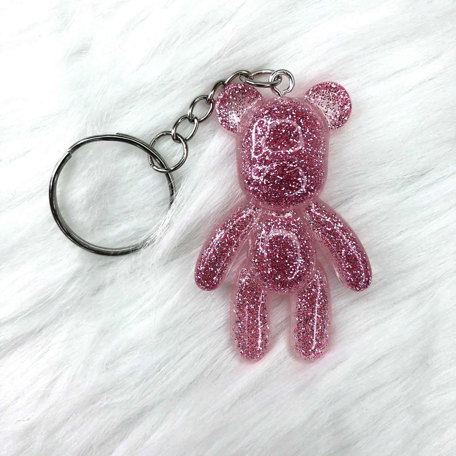 Pink Glitter Teddy bear Keyring Resin Bear Keychain Cute | Etsy