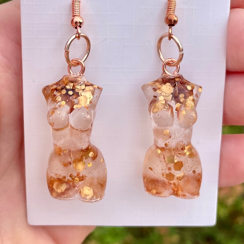 Rose Gold Glitter Goddess Earrings Resin Jewelry Feminism Etsy