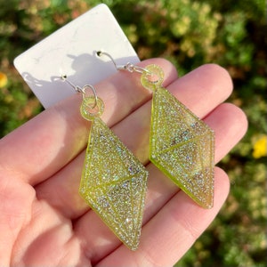 Brincos Green Glitter Sims, joias peculiares para presente