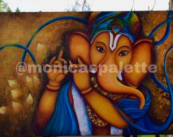 Lord Ganesha Acrylic Art, Canvas Wall Decor, Original Painting, Acrylic Painting, Canvas Print, Above couch wall decor