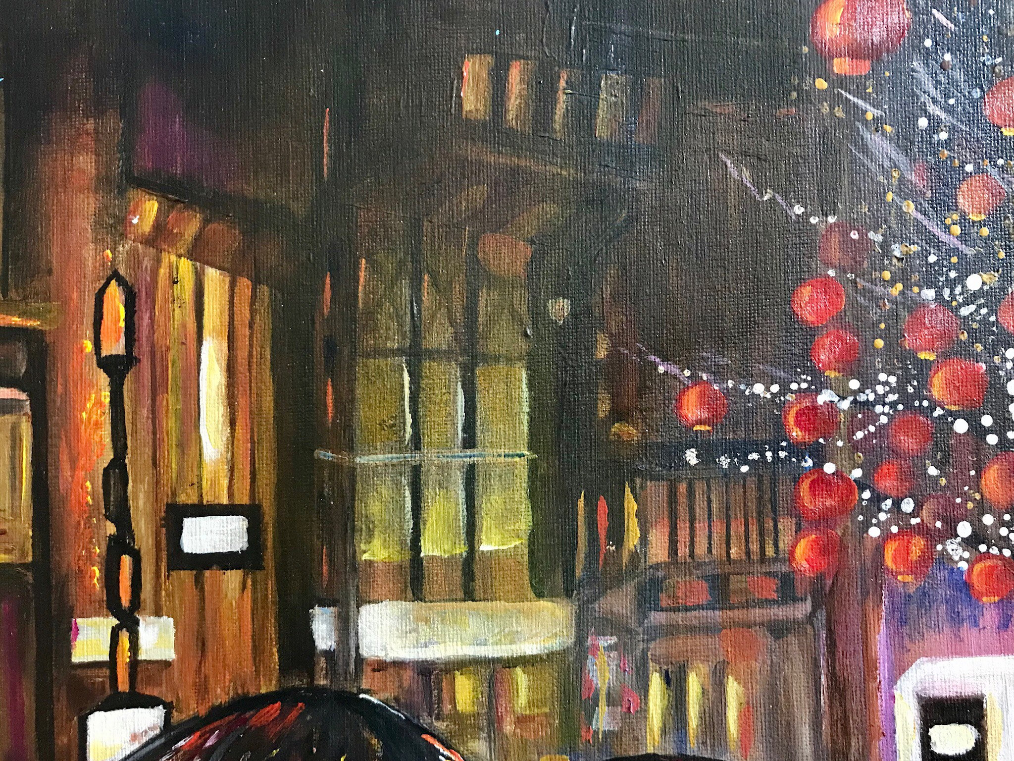 雨の中を歩くアクリル手作り絵画 - Etsy 日本