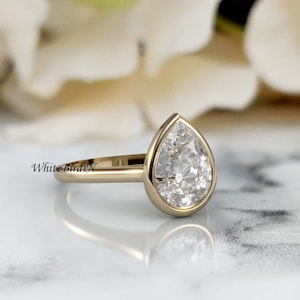 3.5 kt geslepen peer moissaniet ring/peren bezel set moissaniet verlovingsring/lab diamant geslepen moissaniet 14/18 kt geelgouden ring
