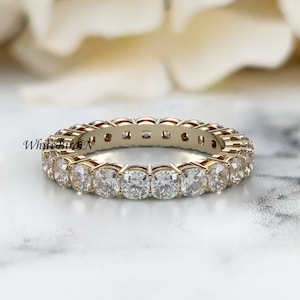 Cushion Cut Moissanite Wedding Band, Matching Band For Engagement Ring, Full Eternity Cushion Band, 14K Yellow Gold Band, Anniversary Band