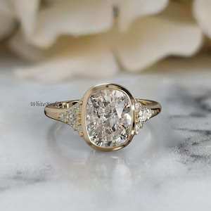 3Ct IGI Certified F/VS1 Clarity Elongated Cushion Cut Lab Grown Diamond Engagement Ring 14k Yellow Gold, Bezel Set Cushion Diamond Ring