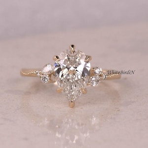 IGI Certified 2 Ct Round Lab Grown Diamond Ring  Solitaire Diamond Engagement Ring / Art Deco 14K Gold Ring 5 Prong Setting Diamond Ring