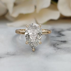 3 CT Pear Shape Lab Grown Diamond Engagement Ring / 6 Prong Tear CVD Diamond Solitaire Ring in Yellow Gold / Minimalist Pear Engagement Ring