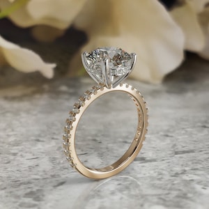 3 CT Round Moissanite Wedding Ring / 14K Rose Gold Ring / Hidden Halo Ring/ Anniversary Gift / Halo Diamond Ring / Woman Promise Ring