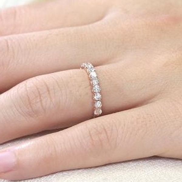 14k White Gold Round Cut Moissanite Wedding Band, Half Eternity Wedding Ring for Women, Simulated DiamondWedding Band, Anniversary Gift