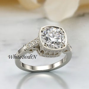 2.60 CT Oval Cut Colorless Moissanite Ring Milgrain Vintage Engagement Ring, Art Deco Ring, 14K Rose Gold Antique Art Deco Wedding Ring,